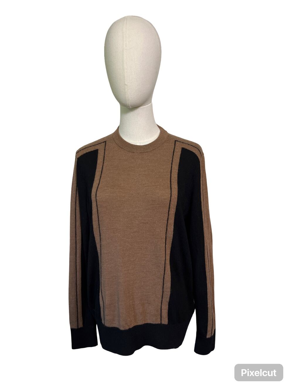 Ted Baker London Wool Crewneck Sweater Brown Black Women's Size 3 Minimalist